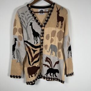 Women's‎ Storybook Knits Cardigan Animals Neutrals Sweater Size Medium